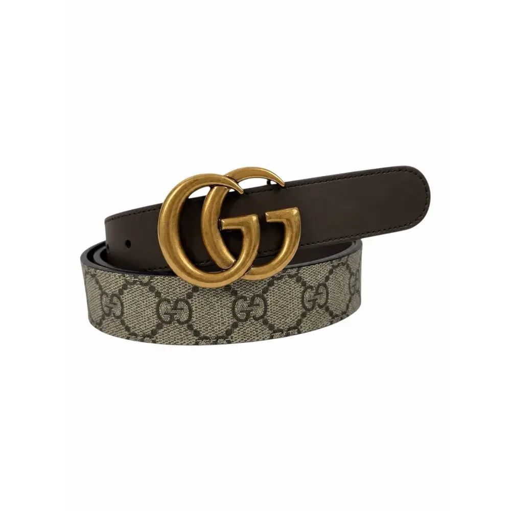 Gucci Canvas Monogram GG Buckle Supreme Leather Belt Brown Size 85cm/34